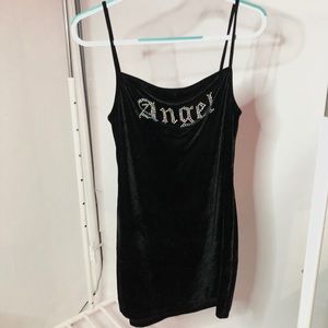 Black Rhinestone Studded Mini Velvet Dress